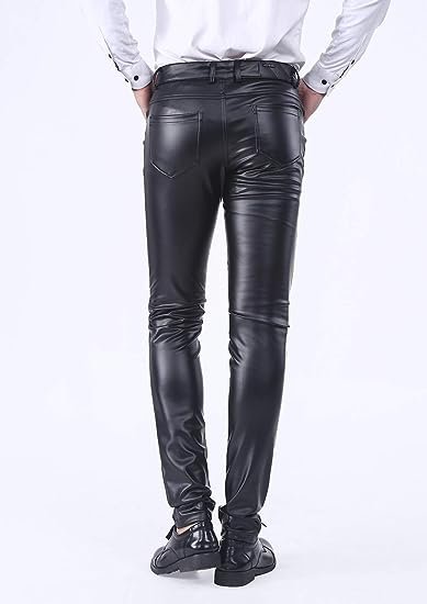Men's Business Slim Fit Five Pockets Faux Leather Pants Jeans