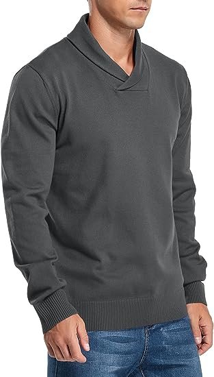 Men's Casual Slim Fit Long Sleeve Shawl Collar Pullover Sweater